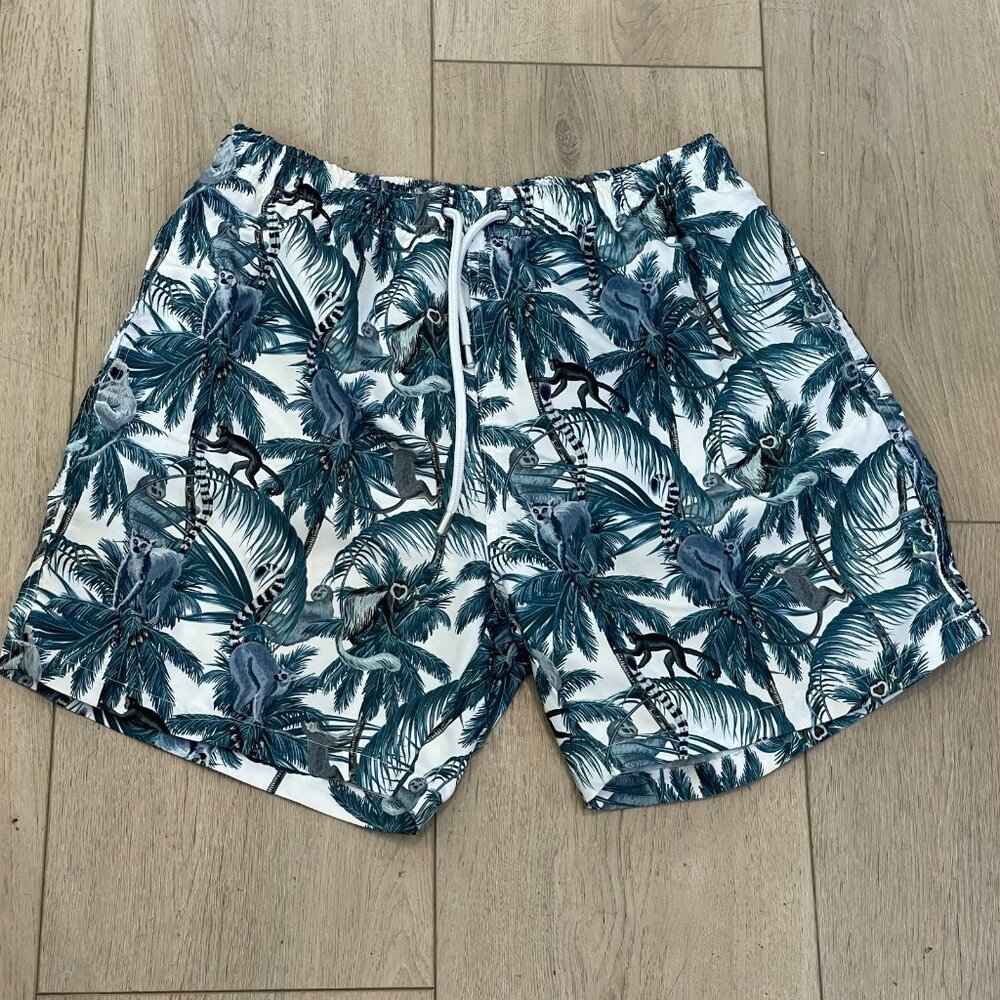 Franks Mens Large Swim Trunks Lined Palm Tree‎ Monkeys Print Shorts